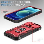 Wholesale Heavy Duty Tech Armor Ring Stand Lens Cover Grip Case with Metal Plate for iPhone 14  Plus [6.7] (Red)