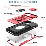 Wholesale Heavy Duty Tech Armor Ring Stand Lens Cover Grip Case with Metal Plate for iPhone 14  Plus [6.7] (Red)