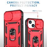 Wholesale Heavy Duty Tech Armor Ring Stand Lens Cover Grip Case with Metal Plate for iPhone 14  Plus [6.7] (Red)