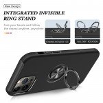 Wholesale Glossy Dual Layer Armor Hybrid Stand Metal Plate Flat Ring Case for iPhone 14 Pro Max [6.7] (Black)