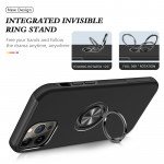 Wholesale Glossy Dual Layer Armor Hybrid Stand Metal Plate Flat Ring Case for iPhone 14 Pro [6.1] (Black)