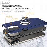 Wholesale Glossy Dual Layer Armor Hybrid Stand Metal Plate Flat Ring Case for iPhone 14 Pro Max [6.7] (Navy Blue)