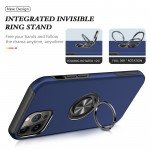 Wholesale Glossy Dual Layer Armor Hybrid Stand Metal Plate Flat Ring Case for iPhone 14 Pro Max [6.7] (Navy Blue)