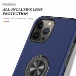 Wholesale Glossy Dual Layer Armor Hybrid Stand Metal Plate Flat Ring Case for iPhone 14 Pro Max [6.7] (Navy Blue)