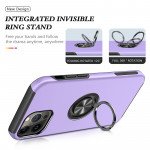 Wholesale Glossy Dual Layer Armor Hybrid Stand Metal Plate Flat Ring Case for iPhone 14 Pro Max [6.7] (Purple)