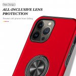 Wholesale Glossy Dual Layer Armor Hybrid Stand Metal Plate Flat Ring Case for iPhone 14 Pro Max [6.7] (Red)