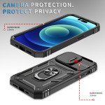 Wholesale Heavy Duty Tech Armor Ring Stand Lens Cover Grip Case with Metal Plate for iPhone 14 Pro [6.1] (Black)