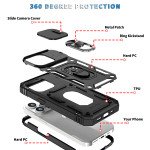 Wholesale Heavy Duty Tech Armor Ring Stand Lens Cover Grip Case with Metal Plate for iPhone 14 Pro [6.1] (Black)