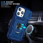 Wholesale Heavy Duty Tech Armor Ring Stand Lens Cover Grip Case with Metal Plate for Apple iPhone 14 Pro [6.1] (Navy Blue)