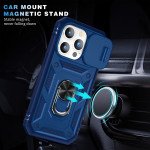 Wholesale Heavy Duty Tech Armor Ring Stand Lens Cover Grip Case with Metal Plate for iPhone 14 Pro [6.1] (Navy Blue)