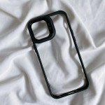 Wholesale Chrome Button Transparent Slim Edge Bumper Strong Armor Protection Cover Case for Apple iPhone 15 Plus (Black)
