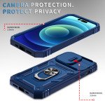 Wholesale Heavy Duty Tech Armor Ring Stand Lens Cover Grip Case with Metal Plate for iPhone 14 Pro Max [6.7] (Navy Blue)