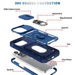 Wholesale Heavy Duty Tech Armor Ring Stand Lens Cover Grip Case with Metal Plate for iPhone 14 Pro Max [6.7] (Navy Blue)