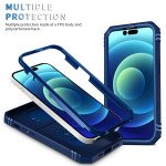 Wholesale Heavy Duty Tech Armor Ring Stand Lens Cover Grip Case with Metal Plate for iPhone 14 Pro Max [6.7] (Navy Blue)