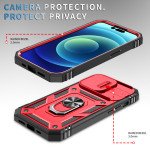 Wholesale Heavy Duty Tech Armor Ring Stand Lens Cover Grip Case with Metal Plate for iPhone 14 Pro Max [6.7] (Red)