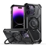 Wholesale Heavy Duty Rugged Tech Armor Defender Case With Magsafe Circle Kickstand for iPhone 14 Pro Max 6.7 (Black)