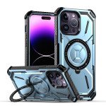 Wholesale Heavy Duty Rugged Tech Armor Defender Case With Magsafe Circle Kickstand for iPhone 14 Pro Max 6.7 (Blue)