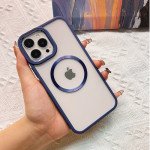 Wholesale Transparent Chrome Button Magnetic Magsafe Circle Corner Protection Cover Case for iPhone 14 Pro Max 6.7 (Blue)