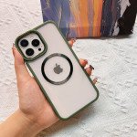 Wholesale Transparent Chrome Button Magnetic Magsafe Circle Corner Protection Cover Case for iPhone 13 Pro Max (Green)