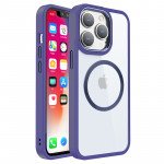 Wholesale Transparent Chrome Button Magnetic Magsafe Circle Corner Protection Cover Case for iPhone 14 Pro 6.1 (Purple)