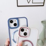 Wholesale Transparent Chrome Button Magnetic Magsafe Circle Corner Protection Cover Case for iPhone 14 Pro Max 6.7 (Blue)