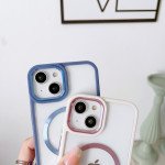 Wholesale Transparent Chrome Button Magnetic Magsafe Circle Corner Protection Cover Case for iPhone 14 6.1 (Blue)