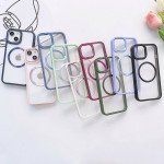 Wholesale Transparent Chrome Button Magnetic Magsafe Circle Corner Protection Cover Case for iPhone 14 Pro 6.1 (Black)