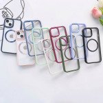 Wholesale Transparent Chrome Button Magnetic Magsafe Circle Corner Protection Cover Case for iPhone 14 Pro 6.1 (Green)