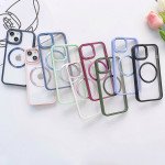 Wholesale Transparent Chrome Button Magnetic Magsafe Circle Corner Protection Cover Case for iPhone 14 Pro Max 6.7 (Green)