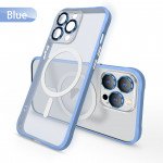 Wholesale Transparent Slim Matte Chrome Button Magnetic Ring Charging Cover Case With Built-in Camera Lens Cover for iPhone 14 Pro Max 6.7 (Blue)
