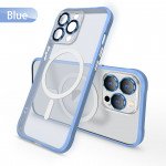 Wholesale Transparent Slim Matte Chrome Button Magnetic Ring Charging Cover Case With Built-in Camera Lens Cover for iPhone 13 Pro Max (Blue)