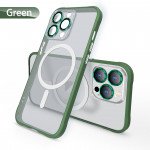 Wholesale Transparent Slim Matte Chrome Button Magnetic Ring Charging Cover Case With Built-in Camera Lens Cover for iPhone 13 Pro Max (Green)