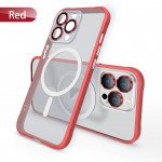 Wholesale Transparent Slim Matte Chrome Button Magnetic Ring Charging Cover Case With Built-in Camera Lens Cover for iPhone 14 Pro Max 6.7 (Red)