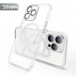 Wholesale Transparent Slim Matte Chrome Button Magnetic Ring Charging Cover Case With Built-in Camera Lens Cover for iPhone 14 Pro Max 6.7 (Silver)