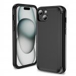 Wholesale Matte Finish Strong Armor Magnetic Clasp Card Holder Kickstand Hybrid Case for Apple iPhone 15 Plus (Black)
