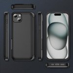 Wholesale Matte Finish Strong Armor Magnetic Clasp Card Holder Kickstand Hybrid Case for Apple iPhone 15 Plus (Black)