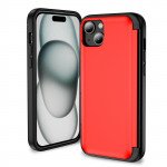 Wholesale Matte Finish Strong Armor Magnetic Clasp Card Holder Kickstand Hybrid Case for Apple iPhone 15 (Red)