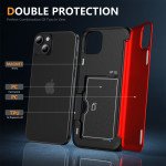 Wholesale Matte Finish Strong Armor Magnetic Clasp Card Holder Kickstand Hybrid Case for Apple iPhone 15 (Red)