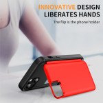 Wholesale Matte Finish Strong Armor Magnetic Clasp Card Holder Kickstand Hybrid Case for Apple iPhone 15 (Red)