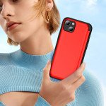 Wholesale Matte Finish Strong Armor Magnetic Clasp Card Holder Kickstand Hybrid Case for Apple iPhone 15 (Red)