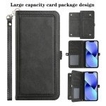 Wholesale Premium PU Leather Folio Wallet Front Cover Case with Card Holder Slots and Wrist Strap for Apple iPhone 15 (Black)