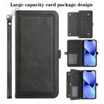 Wholesale Premium PU Leather Folio Wallet Front Cover Case with Card Holder Slots and Wrist Strap for Apple iPhone 15 (Navy Blue)