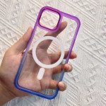 Wholesale Clear Transparent Rainbow Gradient Edge Bumper Protection Magnetic Magsafe Circle Cover Case for Apple iPhone 15 Plus (Purple/Blue)