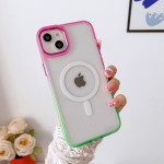 Wholesale Clear Transparent Rainbow Gradient Edge Bumper Protection Magnetic Magsafe Circle Cover Case for Apple iPhone 15 Pro Max (Hot Pink/Green)