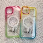 Wholesale Clear Transparent Rainbow Gradient Edge Bumper Protection Magnetic Magsafe Circle Cover Case for Apple iPhone 15 Pro Max (Hot Pink/Blue)
