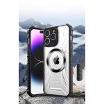 Wholesale Transparent Glossy Tech Armor Design Magnetic Magsafe Circle Corner Protection Cover Case for Apple iPhone 15 Pro Max (Black)