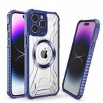Wholesale Transparent Glossy Tech Armor Design Magnetic Magsafe Circle Corner Protection Cover Case for Apple iPhone 15 Pro Max (Blue)