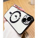 Wholesale Premium Chrome Design Transparent Magnetic Ring Case with Camera Protection for Apple iPhone 15 (Black)