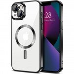 Wholesale Premium Chrome Design Transparent Magnetic Ring Case with Camera Protection for Apple iPhone 15 (Black)