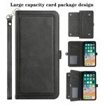 Wholesale Premium PU Leather Folio Wallet Front Cover Case with Card Holder Slots and Wrist Strap for Apple iPhone 15 Pro (Black)